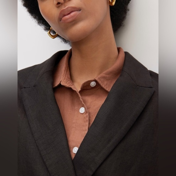 Everlane The Linen Double Breasted Blazer in Black Size 6 NWOT - Picture 3 of 13